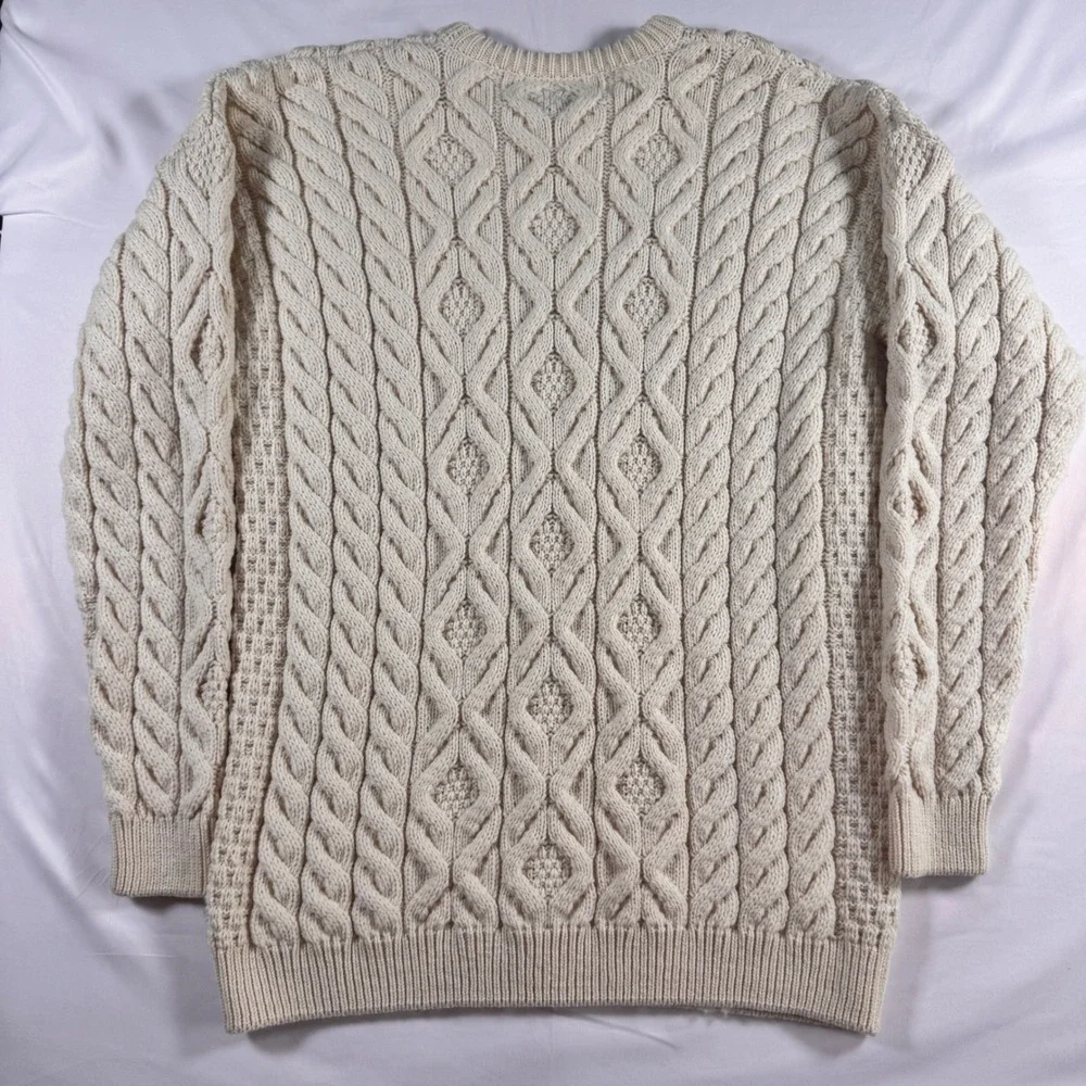 Aran Woollen Mills Cable Knit Sweater Men XXL Cream Merino Wool Ireland Crewneck
